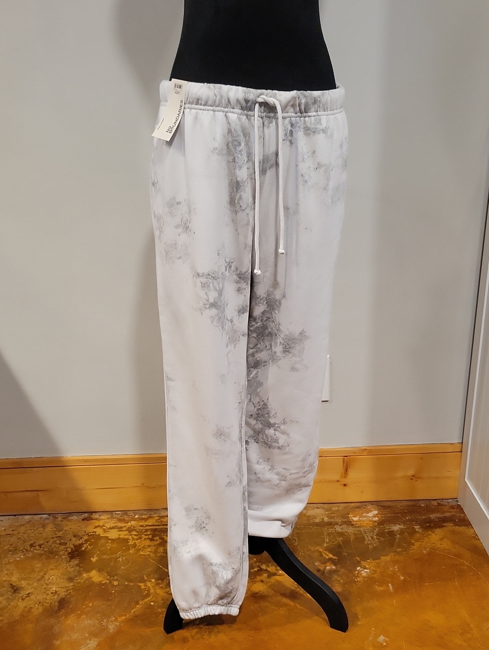 NEWT No Boundaries White and Gray Tie-Dye Drawstring Sweatpants